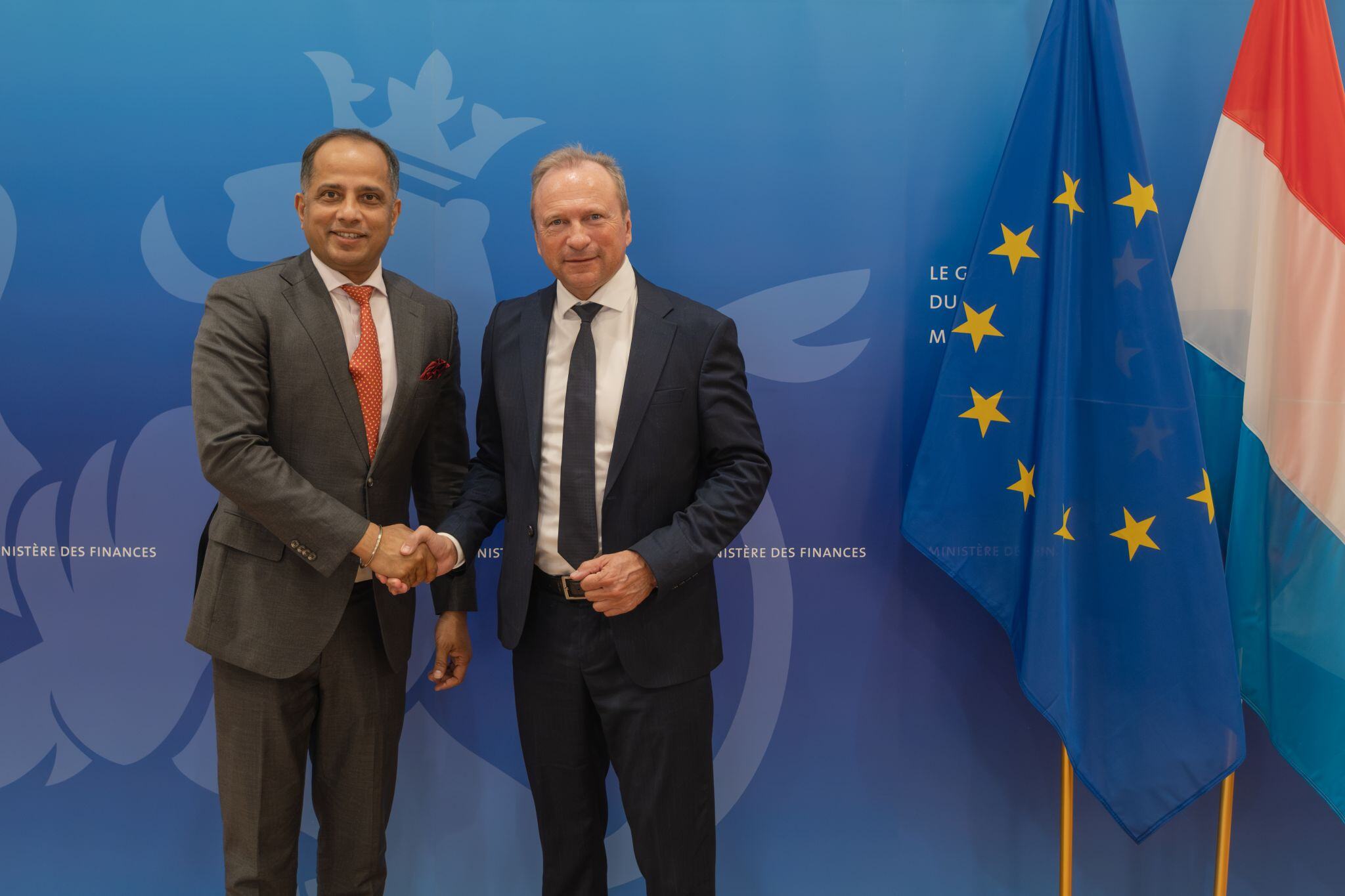 Sopnendu Mohanty (Left), Group CEO of the Global Finance & Technology Network (GFTN) with Gilles Roth, Minister of Finance, Luxembourg